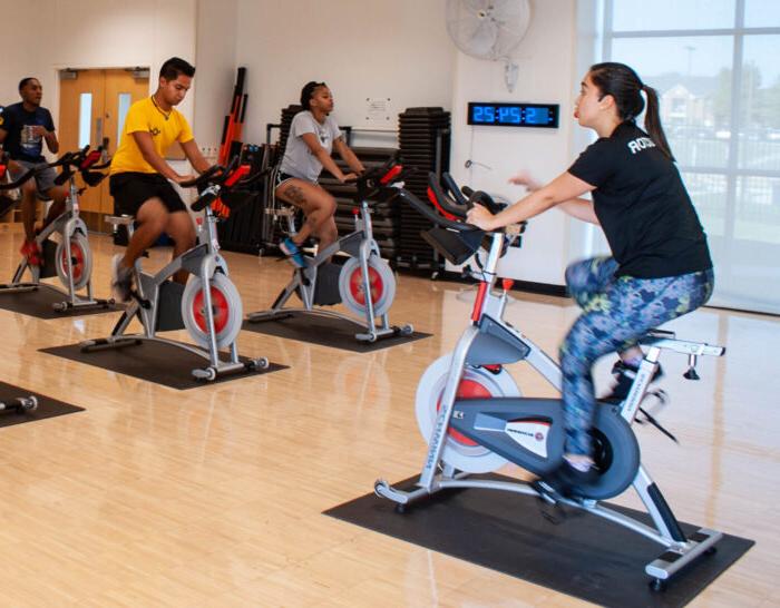 Cycling class at the Morris Recreation Center.